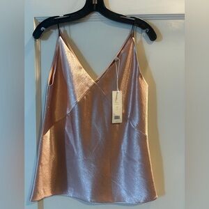 Vince Satin Bias V-Neck Cami Blush Pink Metallic Shimmer Tank NWT M
